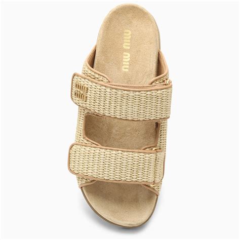 miu miu raffia sandals|Miu Miu Logo Raffia Slide Sandal (Women) .